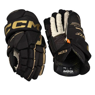 Mănuși de hochei CCM Tacks XF Black/Gold Senior 15 inci