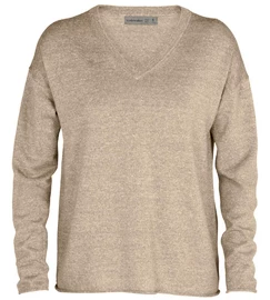 Pulover Icebreaker Flaxen LS V Sweater Beige