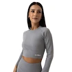 Tricou pentru femei GymBeam  FLO Ribbed CropTop Grey