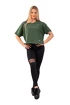 Tricou pentru femei Nebbia  Organic Cotton Loose Fit “The Minimalist” Crop Top 417 dark green